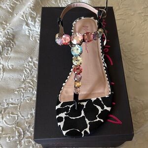 Betsey Johnson Black and Jewel Embellished Sandals